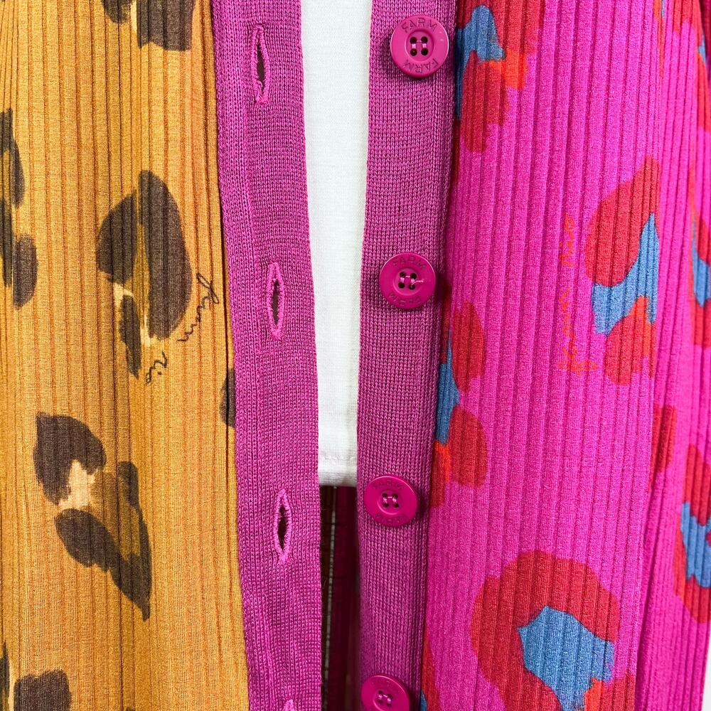 FARM Rio | Cheetah Leopard Print Contrast Pink Ribbed Duster Cardigan Sweater L - Picture 5 of 11